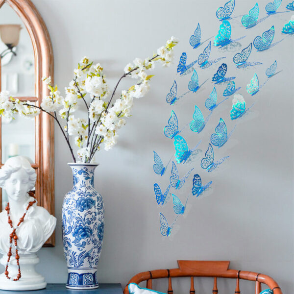 12Pcs 3D Purple Blue Butterflies Wall Stickers Hollow Butterfly for Kids Rooms Home Wall Fridge Decor DIY Art Mural Room Decor