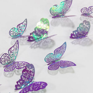 12Pcs 3D Purple Blue Butterflies Wall Stickers Hollow Butterfly for Kids Rooms Home Wall Fridge Decor DIY Art Mural Room Decor