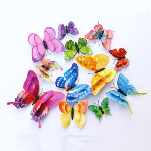 12Pcs Mixed Color Double Layer Butterfly 3D Wall Sticker For Wedding Decoration Magnet Butterflies Fridge Decals Home Room Decor