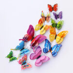 12Pcs Mixed Color Double Layer Butterfly 3D Wall Sticker For Wedding Decoration Magnet Butterflies Fridge Decals Home Room Decor