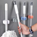 1PCS Durable Mop Clip Kitchen Bathroom Storage Rack Mop Clip Waterproof Mop Storage Hanger Free Punch Home Storage Appliances