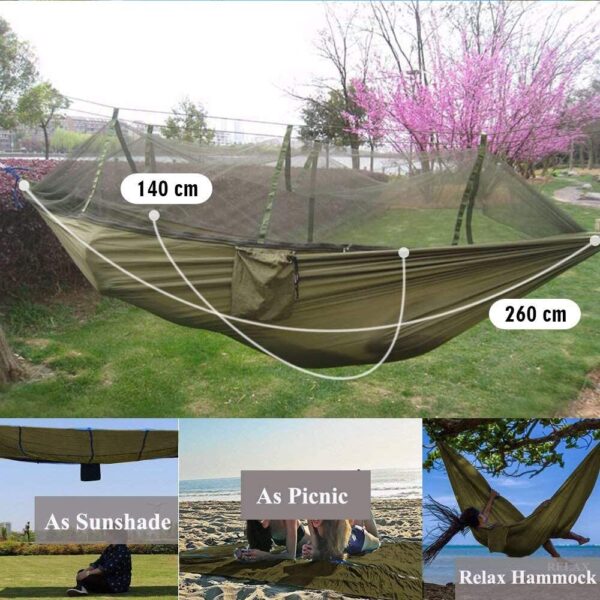 2 Person Camping Garden Hammock With Mosquito Net Outdoor Furniture Bed Strength Parachute Fabric Sleep Swing Portable Hanging