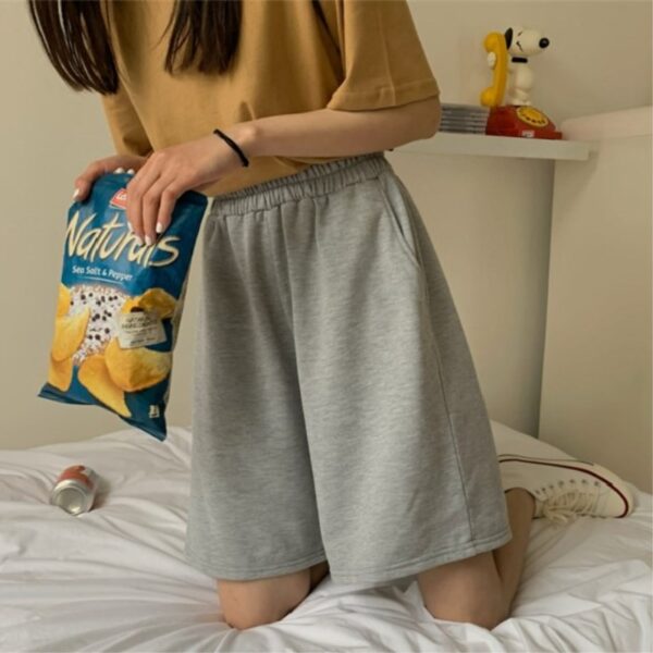 2021 Summer Shorts Women Elasticity Lovely Girls Korean Style Sweet Students Harajuku Simple Pure Gray Oversize Trousers Female