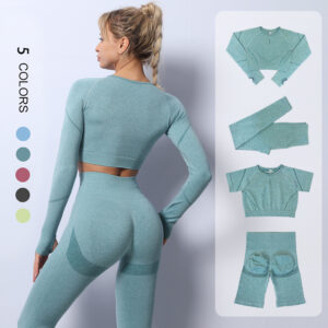 2PCS Seamless Yoga Set Women Tracksuit High Waist Leggings Workout Sportswear Gym Clothing Fitness Crop Top Sports Suits Gym Set