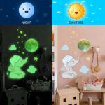 Baby Elephant Moon Luminous Wall Sticker For Baby Kids Room Bedroom Home Decoration Decals Glow In The Dark Combination Stickers