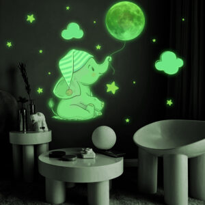 Baby Elephant Moon Luminous Wall Sticker For Baby Kids Room Bedroom Home Decoration Decals Glow In The Dark Combination Stickers