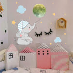 Baby Elephant Moon Luminous Wall Sticker For Baby Kids Room Bedroom Home Decoration Decals Glow In The Dark Combination Stickers