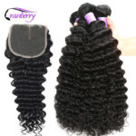 CRANBERRY Hair Deep Wave Human Hair Bundles With Closure 4 pcs/lot Brazilian Hair Weave Bundles With Closure Remy Hair Extension