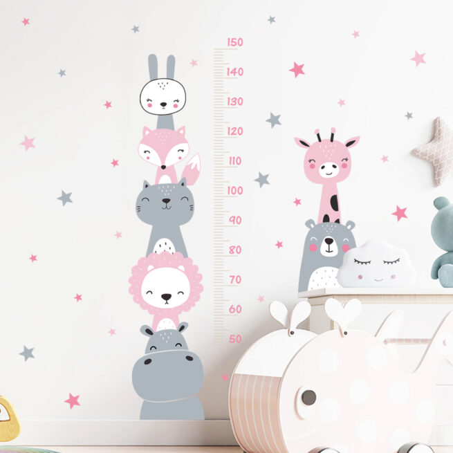 Cartoon Baby Height Measurement Lion Animals Wall Sticker Stars Vinyl ...