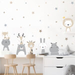 Cartoon Cute Lion Giraffe Animals Stars Wall Sticker Nursery Vinyl Children's Wall Art Decals for Baby Kids Room Home Decoration