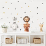 Cartoon Cute Lion Giraffe Animals Stars Wall Sticker Nursery Vinyl Children's Wall Art Decals for Baby Kids Room Home Decoration