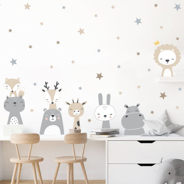 Cartoon Cute Lion Giraffe Animals Stars Wall Sticker Nursery Vinyl Children's Wall Art Decals for Baby Kids Room Home Decoration