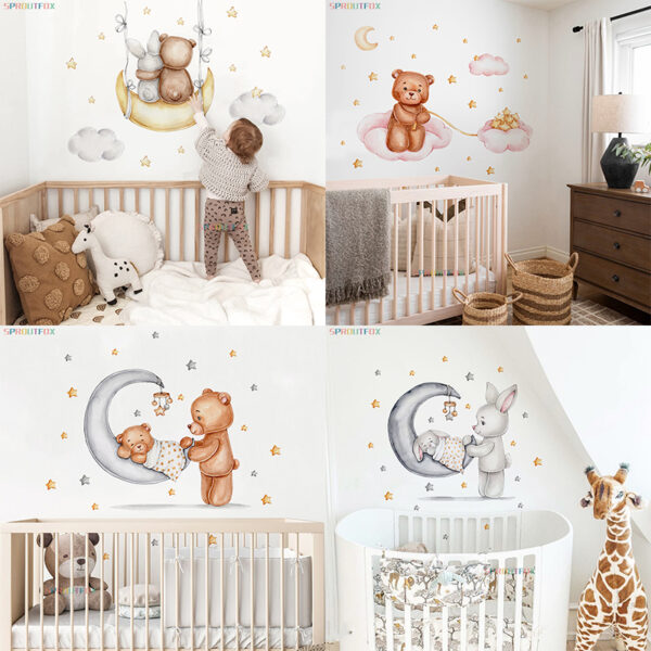 Elephant Giraffe Wall Stickers For Kids Rooms Wall Decorative Vinyl Animal Pattern Moon Child Wall Stickers For Children's Room