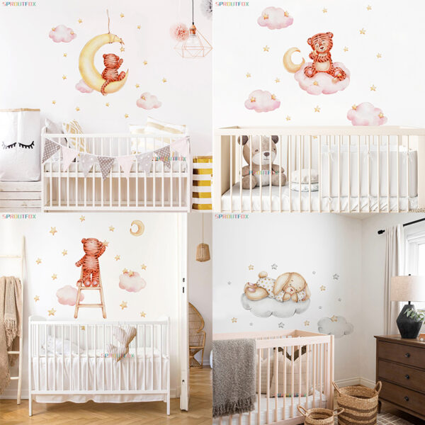 Elephant Giraffe Wall Stickers For Kids Rooms Wall Decorative Vinyl Animal Pattern Moon Child Wall Stickers For Children's Room