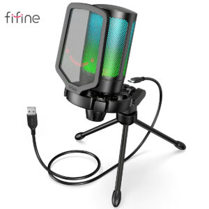 FIFINE Ampligame USB Microphone for Gaming Streaming with Pop Filter Shock Mount&Gain Control,Condenser Mic for Laptop/Computer