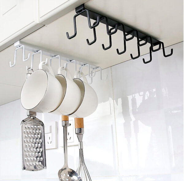 Iron 6 Hooks Storage Shelf Wardrobe Cabinet Metal Under Shelves Mug Cup Hanger Bathroom Kitchen Organizer Hanging Rack Holder