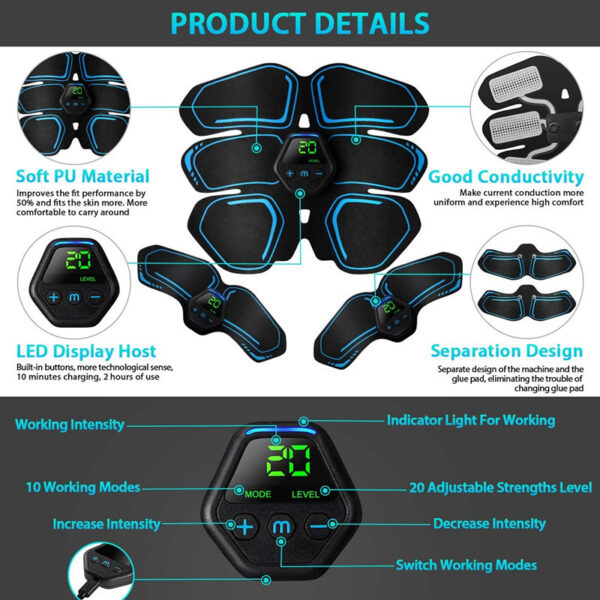 Muscle Stimulator EMS Abdominal Hip Trainer LCD Display Toner USB Abs Fitness Training Home Gym Weight Loss Body Slimming