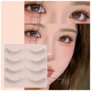 Natural False Eyelashes 4pairs 3D Faux Mink Eyelash Wispy Fluffy Soft Extension Hand Made Short Light Fake Lashes Makeup Tools