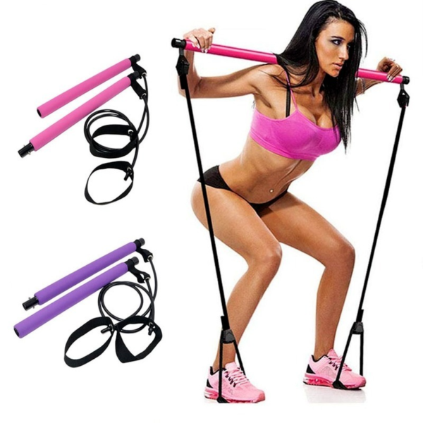 Portable Yoga Pilates Bar Stick with Resistance Band Home Gym Muscle Toning Bar Fitness Stretching Sports Body Workout Exercise