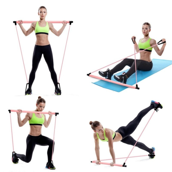 Portable Yoga Pilates Bar Stick with Resistance Band Home Gym Muscle Toning Bar Fitness Stretching Sports Body Workout Exercise