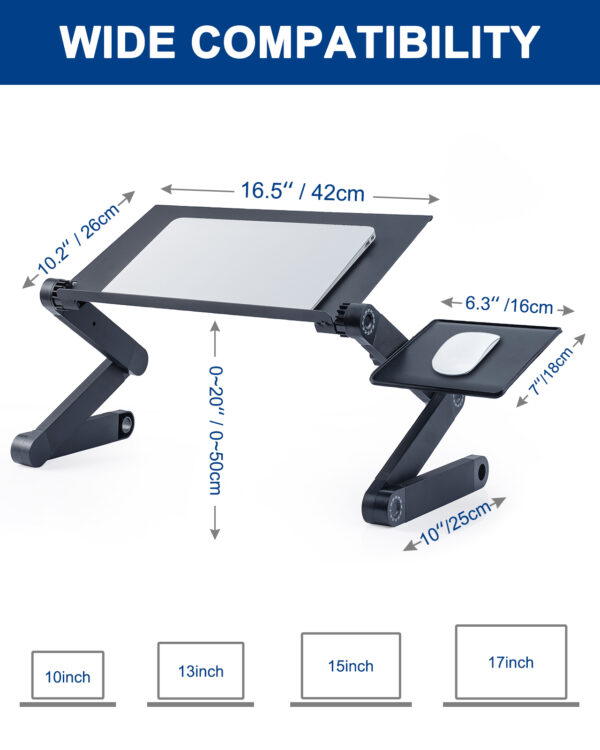 RAINBEAM Adjustable Aluminum Laptop Desk for Bed Table Ergonomic Portable Notebook Stand Tray Sofa Bed with Mouse Pad Black