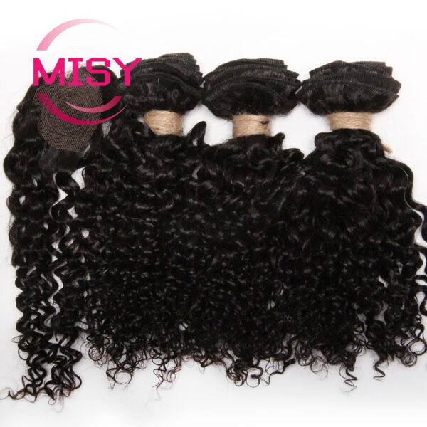 Short Brazilian Curly Hair Bundles With Closure Natural Human Hair Kinky Curly Bundles With Machine Made Closure For Women