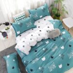 Solstice Home Textile Cyan Cute Cat Kitty Duvet Cover Pillow Case Bed Sheet Boy Kid Teen Girl Bedding Covers Set King Queen Twin