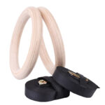 Sports Wood Gymnastic Rings with Adjustable Buckle Straps Anti-slip belt for Strength Training Home Gym Full Body Workout