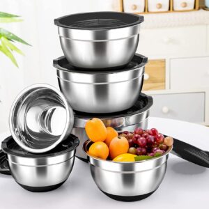 Stainless Steel Mixing Bowl Fruit Salad Bowl Non Slip Silicone Bottom Food Storage Bowl Set Kitchen Salad Cooking Bowl Tableware