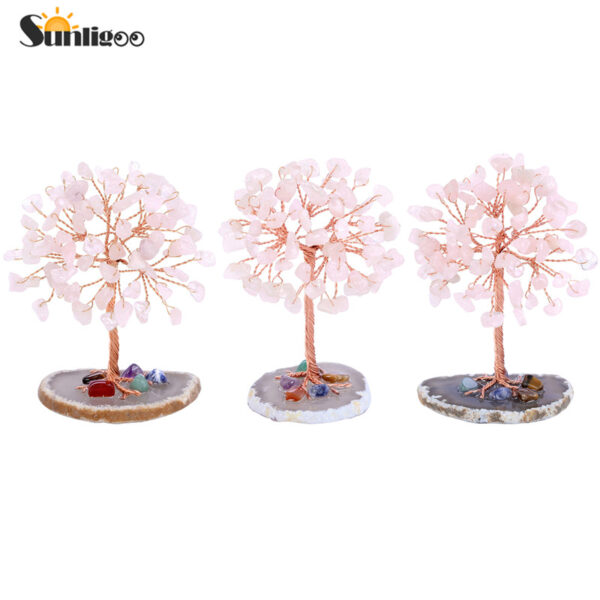 Sunligoo Super Mini Crystal Money Tree Copper Wire Wrapped W/ Agate Slice Base Gemstone Reiki Chakra Feng Shui Trees Home Decor