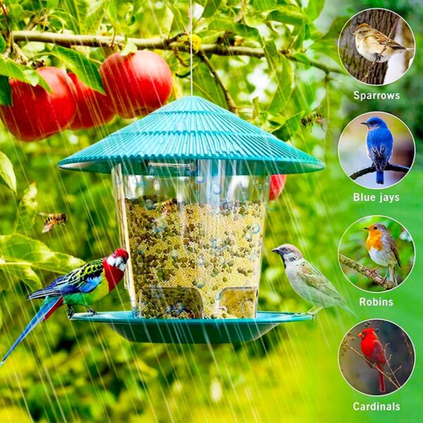 Wild Bird Feeder Hanging Gazebo Feeding Tool with Round Shaped Roof Portable Waterproof Pet Supply for Outside Garden Yard Decor