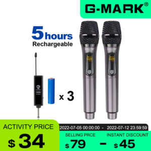 Wireless Microphone G-MARK X220U UHF Recording Karaoke Handheld With Rechargeable Lithium Battery Receiver